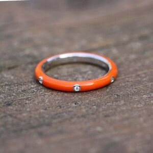 New Orange Rainbow Enamel Band, Sterling Silver Stacking Ring